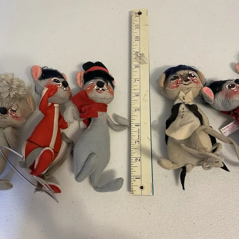 VTG 1965-70s Annalee Lot 6 Mice Bendable Dolls FIgures Handmade USA Collectible
